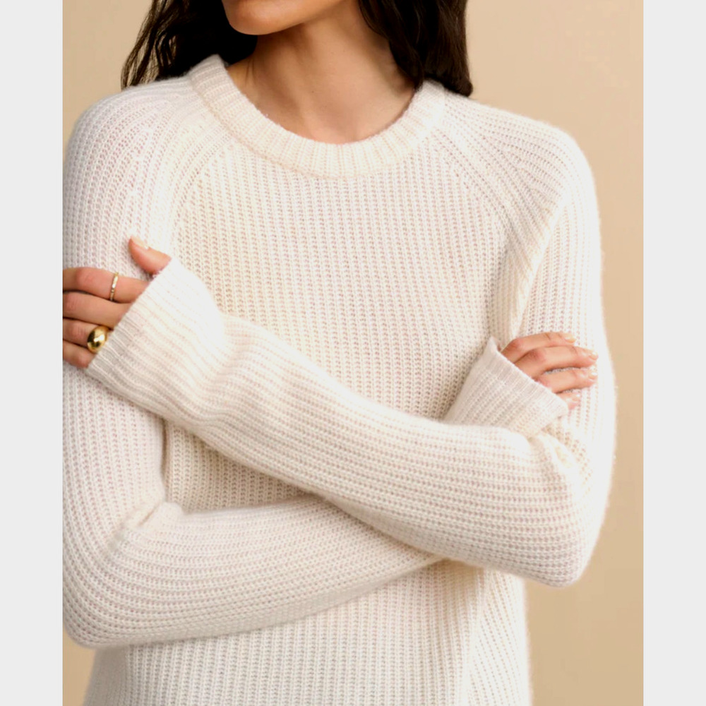 Jenni Kayne XS Iconic 100% CASHMERE Fisherman Sweater $425 Ivory Neutral NWT